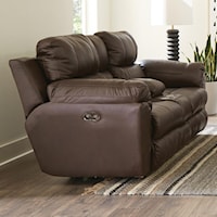 Casual Leather Match Power Lay Flat Reclining Console Loveseat w/ Storage & Cupholders