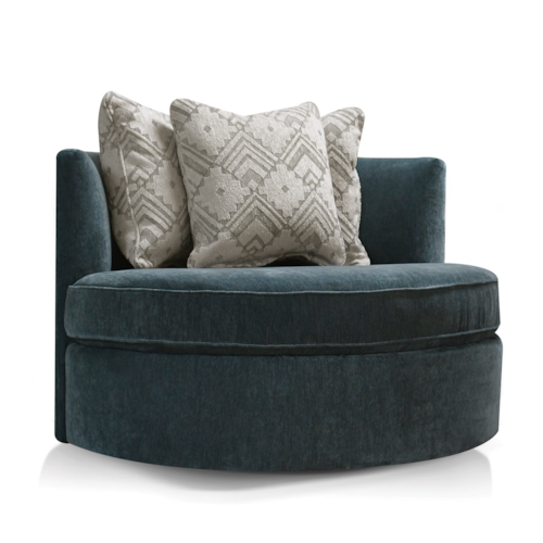 Contemporary Oversized Swivel Barrel Chair with Accent Pillows