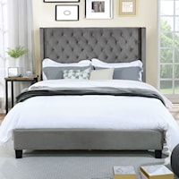 Queen Upholstered Bed with Tufted Wingback Headboard