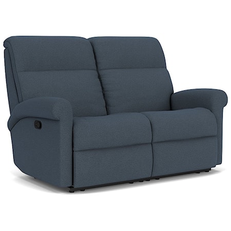 Casual Manual Reclining Loveseat with Rolled Arms