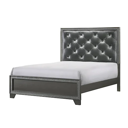 Glam Queen Panel Bed with Upholstered Headboard