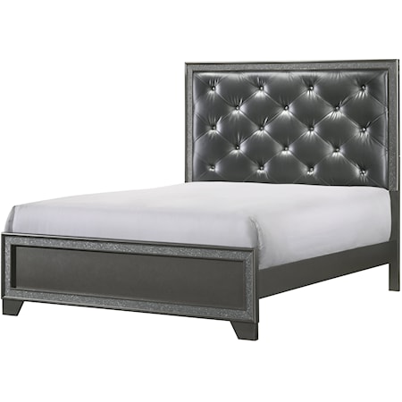 Glam King Panel Bed with Upholstered Headboard