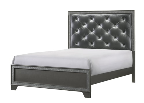 Glam Queen Panel Bed with Upholstered Headboard