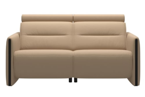 Contemporary Power Reclining Loveseat with Power Headrests and Wood Arms