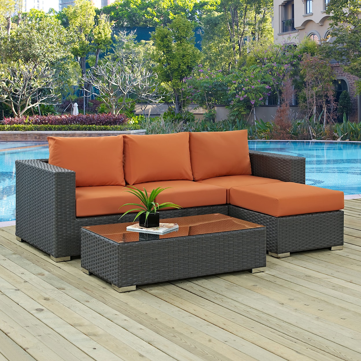 Modway Sojourn Outdoor 3 Piece Sectional Set