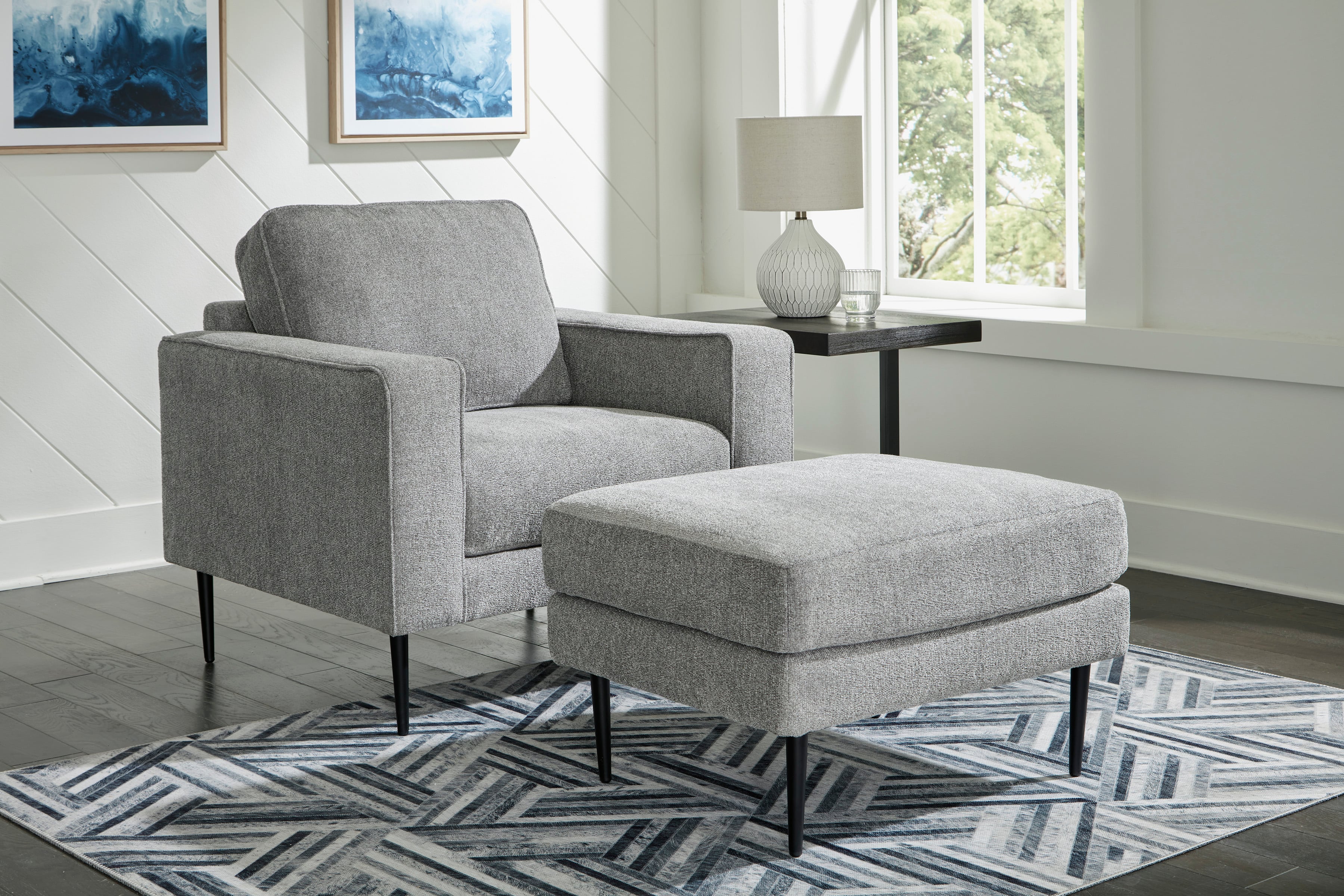 Light grey chair online with ottoman