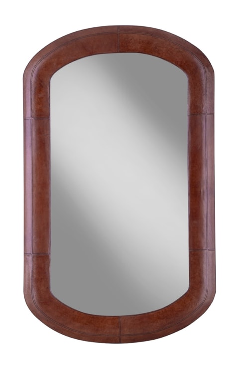 Industrial Oval Mirror with Leather Frame