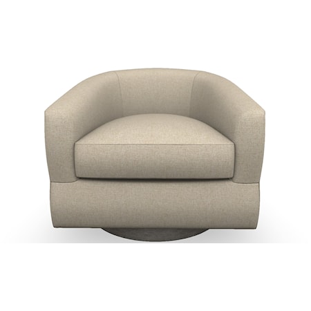 Contemporary Swivel Barrel Chair with Wood Base