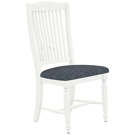 Farmhouse Side Chair with Slat Back and Upholstered Seat