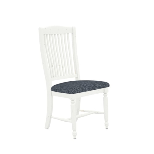 Farmhouse Side Chair with Slat Back and Upholstered Seat