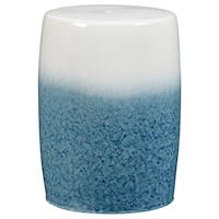 Indoor/Outdoor White/Blue Ceramic Stool