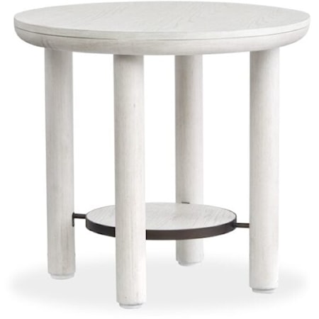 Contemporary Round End Table with Small Display Shelf