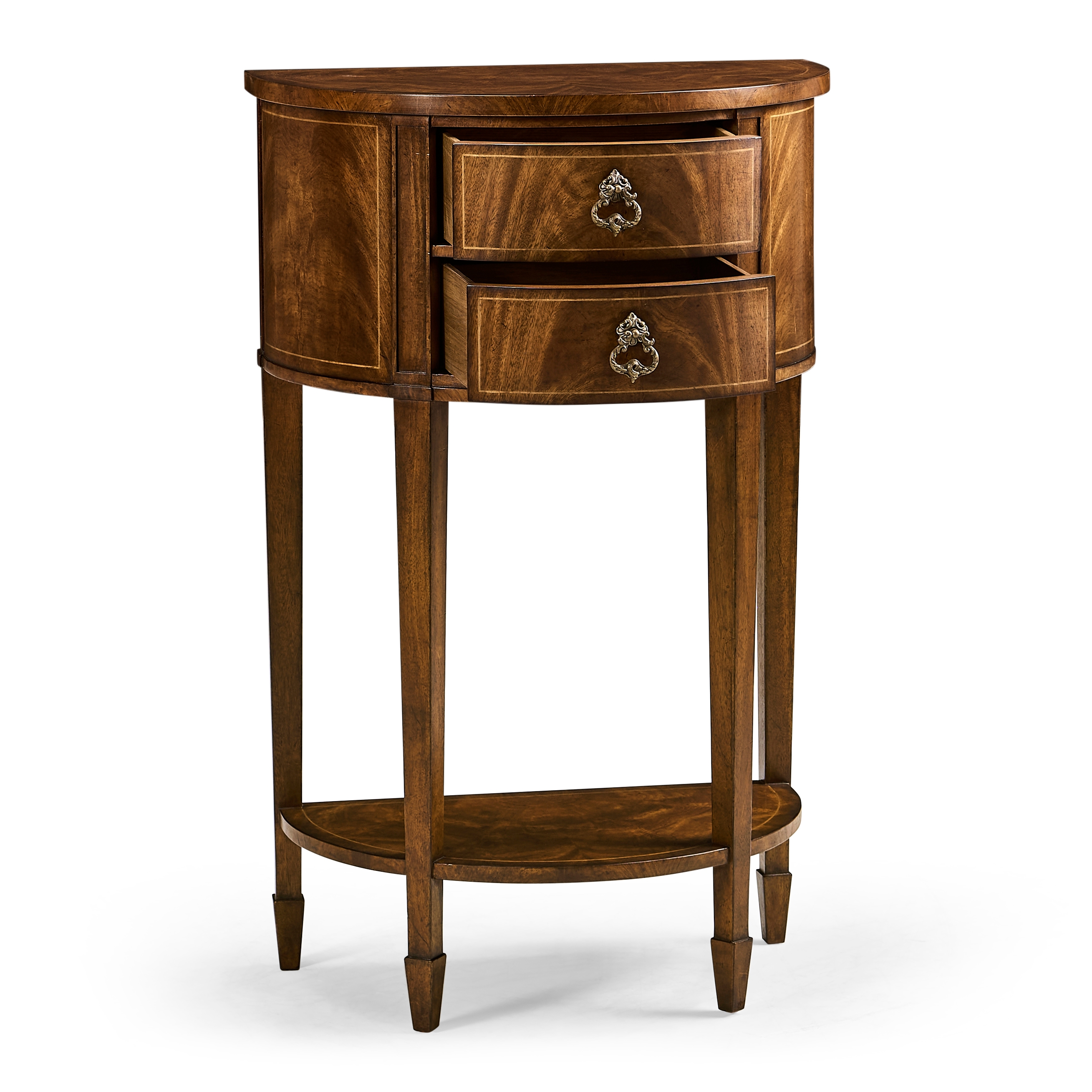 Crotch Walnut Demilune Narrow Tables