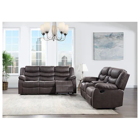 Transitional Reclining Sofa and Console Reclining Loveseat