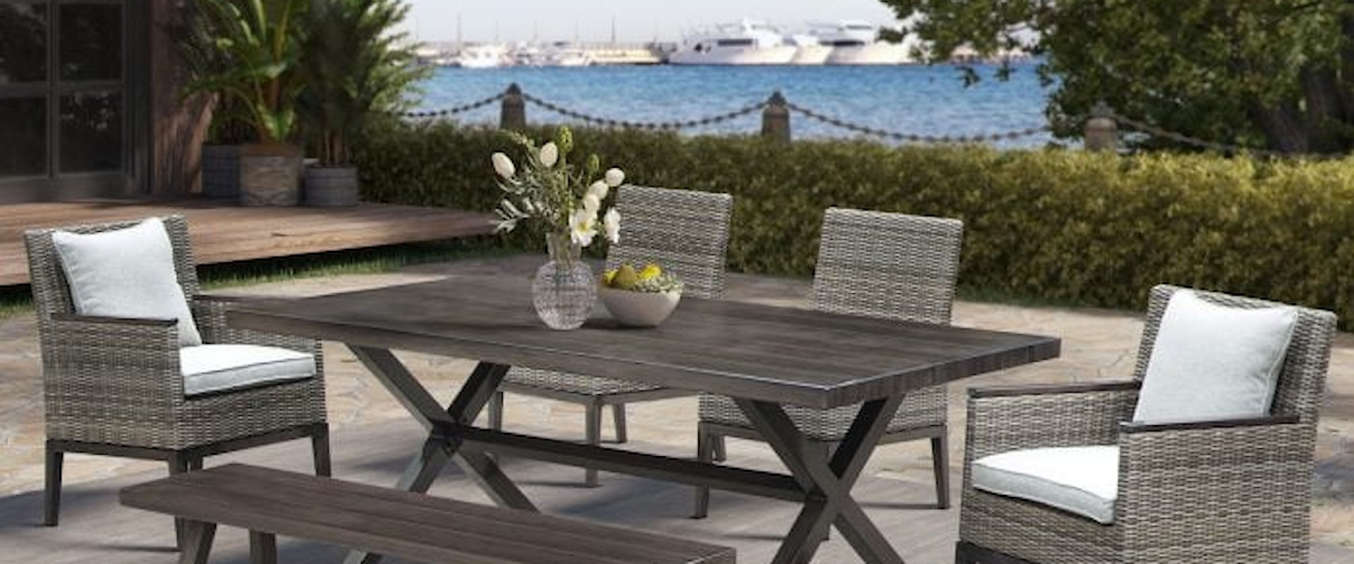 Coastal 6-Piece Outdoor Dining Set with Bench and Chairs