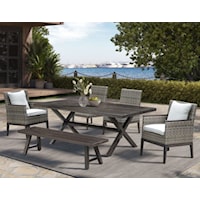 Coastal 6-Piece Outdoor Dining Set with Bench and Chairs