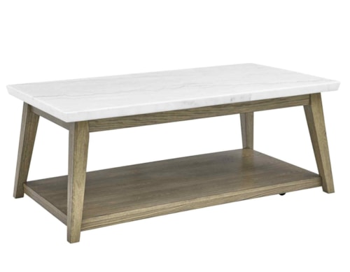 Contemporary Cocktail Table with White Marble Top and Casters
