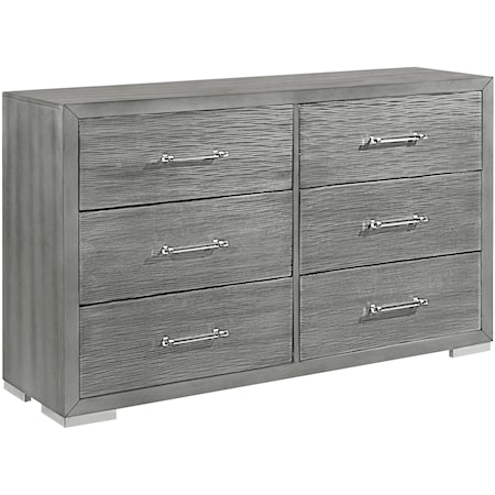 Contemporary Silver 6-Drawer Dresser