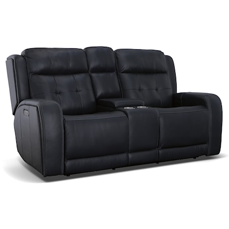 Transitional Power Reclining Console Loveseat with Power Headrest and USB Ports