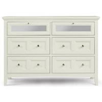 Cottage-Style 6-Drawer Media Chest With 2 Drop-Down Glass Front Drawers