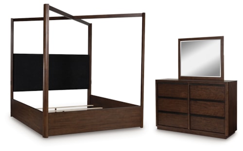 Queen Canopy Bed, Dresser And Mirror