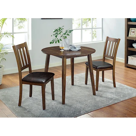 Transitional 3-Piece Round Dining Table Set with Upholstered Chairs
