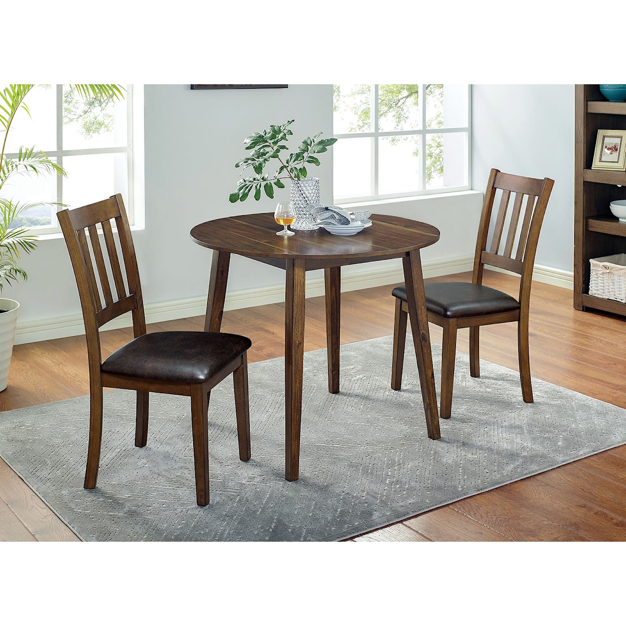 Furniture of America Blackwood 3-Piece Round Dining Table Set