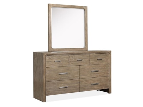 Transitional 7-Drawer Dresser and Mirror Set