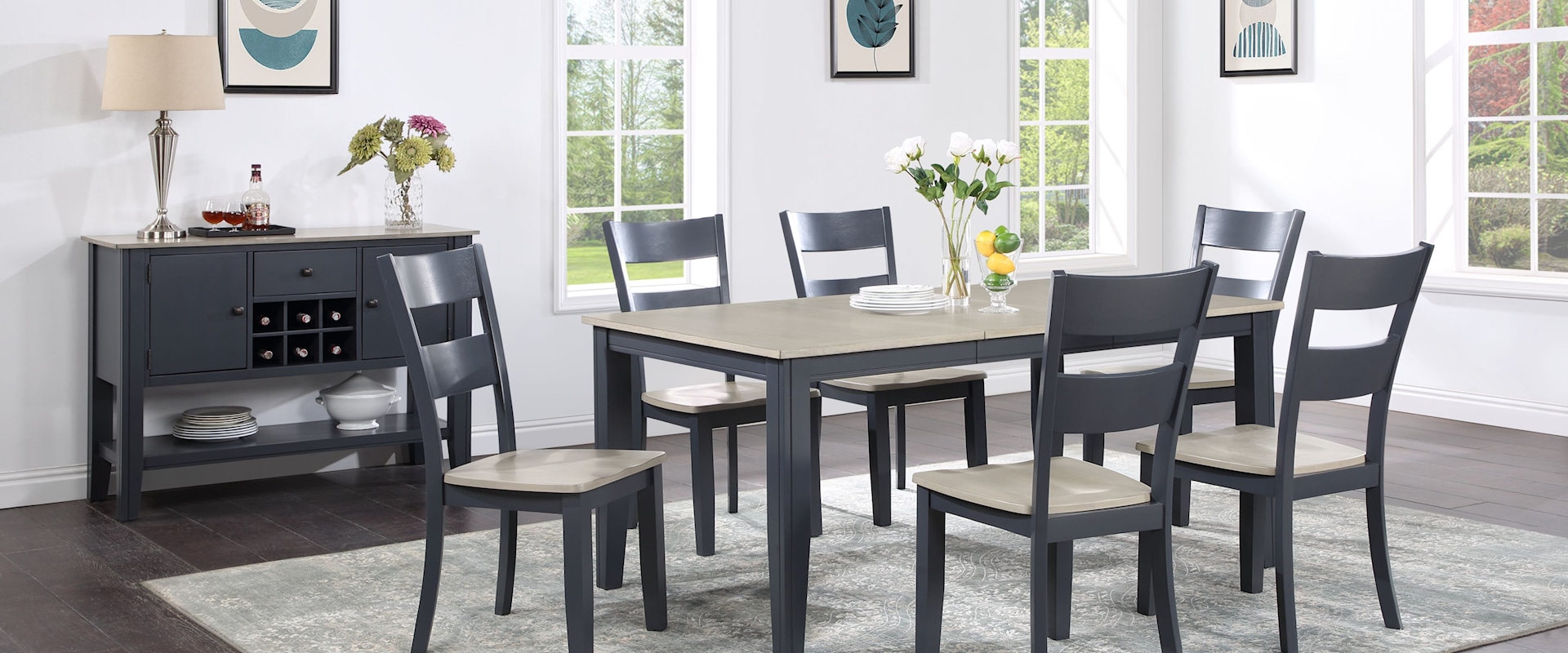 Casual 7-Piece Dining Set with Sideboard