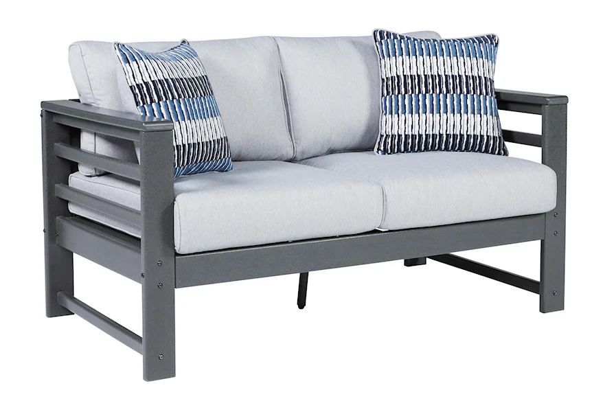 Amora Outdoor Loveseat with Cushion by Signature Design by Ashley at Rune's Furniture