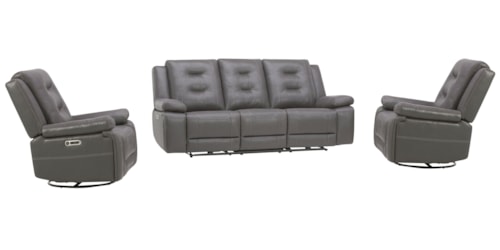 Casual Power Reclining Sofa and Dual Recliners Set with USB/USB-C Ports