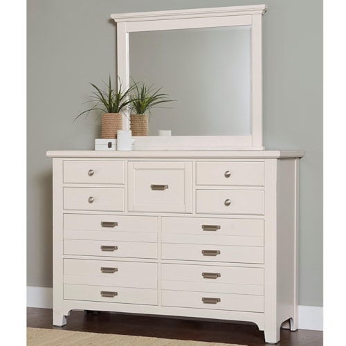 Transitional 9-Drawer Dresser and Landscape Mirror Set
