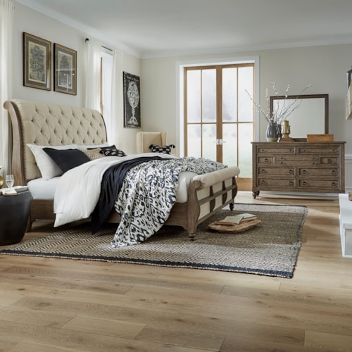 Traditional 3-Piece  Upholstered King Sleigh Bedroom Set