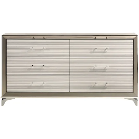 White 6-Drawer Dresser with Metal Accents