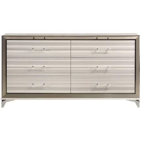 White 6-Drawer Dresser with Metal Accents