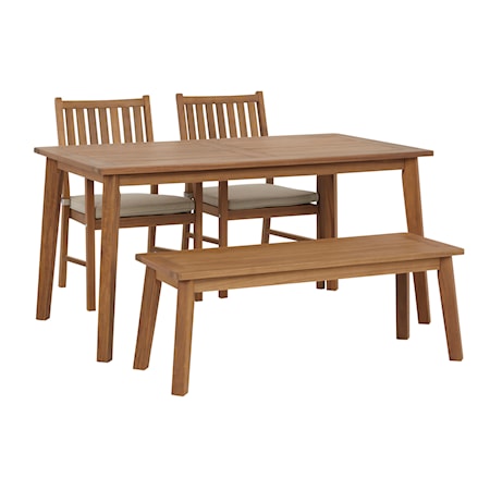 Outdoor Dining Set w/ 2 Chairs & Bench