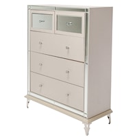 Glam Upholstered 5-Drawer Chest with Crystal Accents