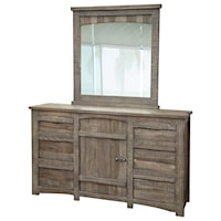 Rustic Dresser and Mirror with Lined Top Drawers