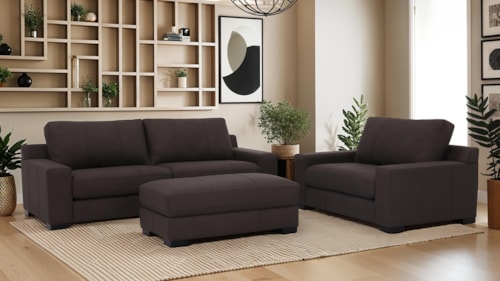 Modern 3-pc. Leather Living Room Set with Cocktail Ottoman
