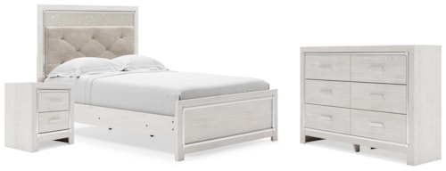Full Upholstered Panel Bed, Dresser And Nightstand