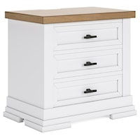 Farmhouse Two-Tone 3-Drawer Nightstand with Outlets and USB Charging