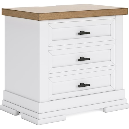 Farmhouse Two-Tone 3-Drawer Nightstand with Outlets and USB Charging