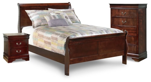 3pc Full Sleigh Bed, Nightstand and Chest