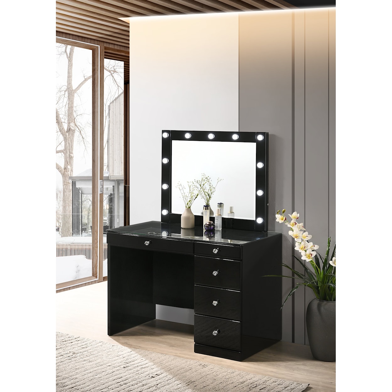 Crown Mark Morgan Vanity Desk with Stool and Mirror