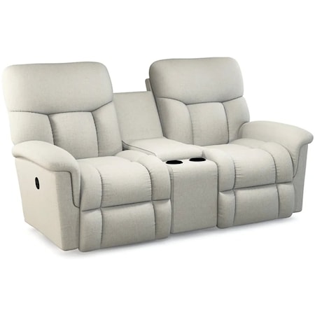 Casual Wall Saver Reclining Loveseat with Cupholder Storage Console