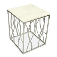 Transitional Square End Table with Marble Top and Stainless Steel Base