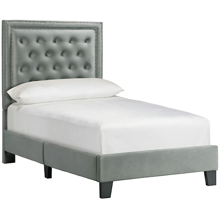 Transitional Upholstered Twin Platform Bed with Button Tufted Headboard