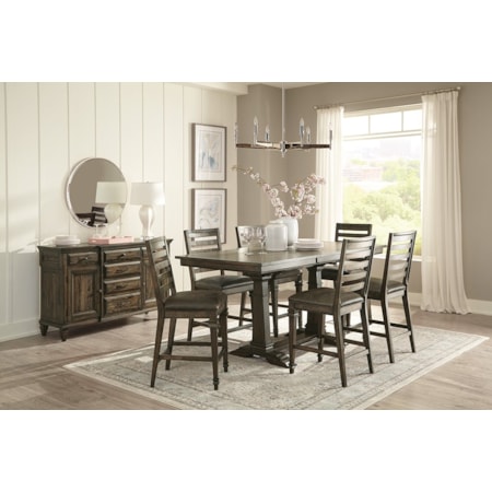 7-piece Trestle Counter Dining Set Pine