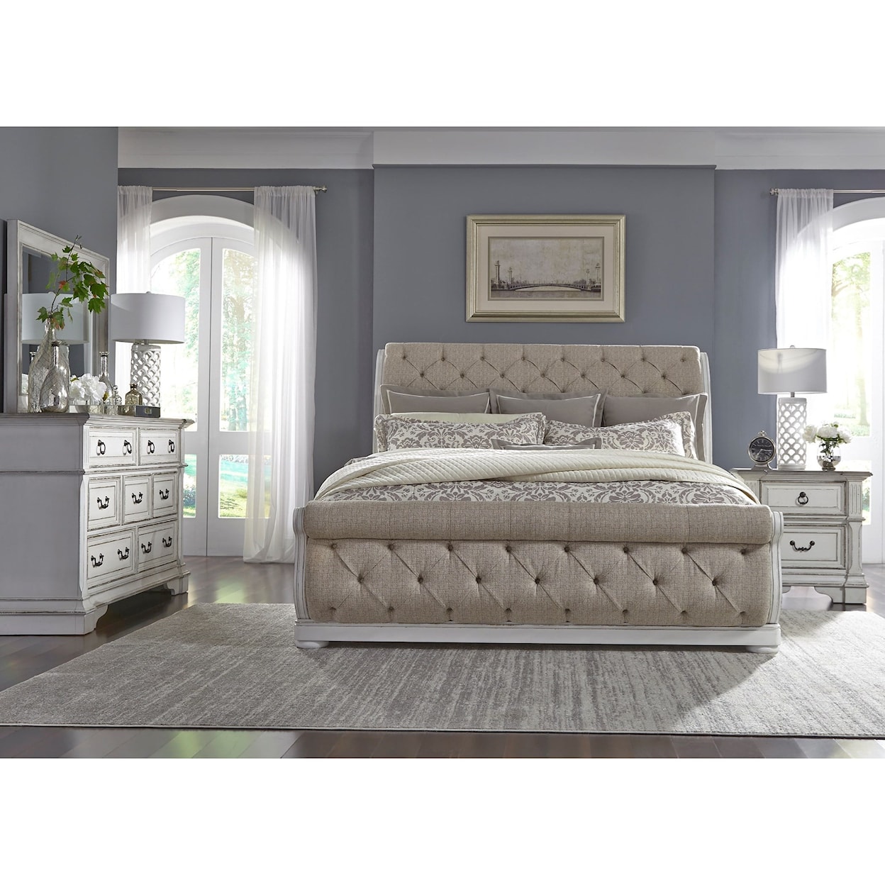 Liberty Furniture Abbey Park 4-Piece Upholstered King Sleigh Bedroom Set