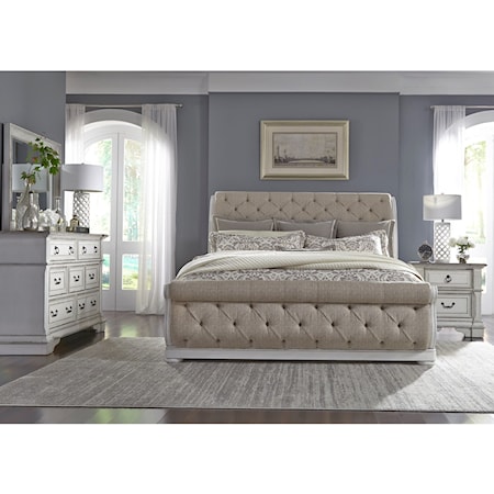 4-Piece Traditional Upholstered King Sleigh Bedroom Set